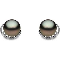 Yoko Pearls 18ct White Gold 0.24ct Diamond Tahitian Pearl Stud Earrings