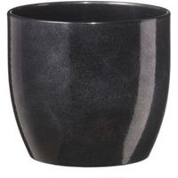 Basel Round Glazed Black Brushed Plant Pot (H)18cm (Dia)19cm