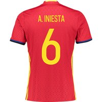 Spain Home Shirt 2016 - Kids With A.Iniesta 6 Printing, N/A