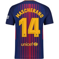 Barcelona Home Vapor Match Shirt 2017-18 With Mascherano 14 Printing, Red/Blue