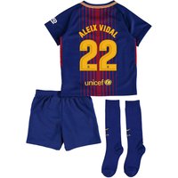 Barcelona Home Stadium Kit 2017/18 - Little Kids - Unsponsored With Al, Red/Blue