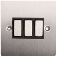 Holder 10A 2-Way Triple Brushed Steel Light Switch