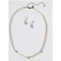M&S Collection Pearl Effect Diamanté Ring Necklace & Earrings Set