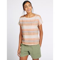 M&S Collection Pure Linen Striped Short Sleeve Shell Top