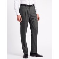 M&S Collection Regular Wool Blend Single Pleated Trousers