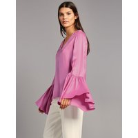 Autograph Satin Flared Cuff V-Neck Shell Top