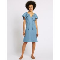 M&S Collection Cotton Rich Flutter Sleeve Swing Dress
