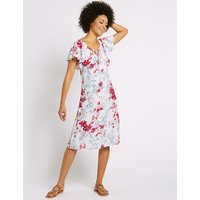 M&S Collection Floral Print Frill Sleeve Swing Midi Dress