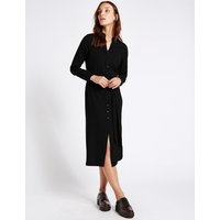 M&S Collection Long Sleeve Shirt Midi Dress With Belt