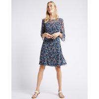 M&S Collection Ditsy Print Flared Sleeve Swing Dress