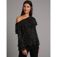 Autograph Spotted One Shoulder Long Sleeve Blouse