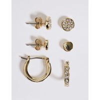 M&S Collection Gold Plated Diamanté Hoop Stud Trio Earrings Set