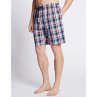 M&S Collection Pure Cotton Checked Stay Soft Pyjama Shorts