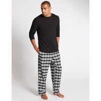M&S Collection 2in Longer Pure Cotton Checked Pyjamas