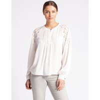 Per Una Dobby Lace Pleated Long Sleeve Blouse