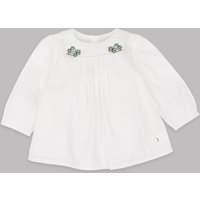 Autograph Pure Cotton Embroidered Collar Top