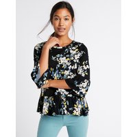 M&S Collection Pure Cotton Floral Print Peplum Shell Top