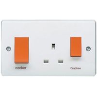 Crabtree 45A Double Pole White Cooker Switch & Socket With Comes With Wiring Instructions - 4521/1