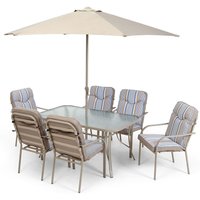 Robert Dyas Provence 6-Seater Garden Dining Set With 6 Padded Chairs Glass Table And Parasol