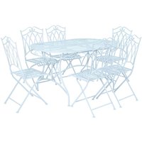 Charles Bentley Wrought Iron 6-Seater Outdoor Dining Set - Pastel Blue