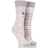 Ladies 2 Pair Totes Original Christmas Novelty Polar Bear Slipper Socks With Grip