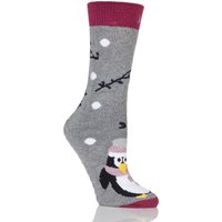 Ladies 1 Pair Totes Original Christmas Novelty Penguin Slipper Socks With Grip