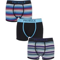 Mens 3 Pair Pringle Plain And Striped Cotton Boxer Shorts In Black And Blue