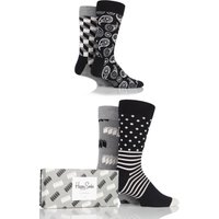 Mens And Ladies 4 Pair Happy Socks Monochrome Combed Cotton Socks