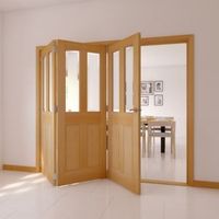 Elveden 4 Panel 2 Lite Oak Veneer Glazed Internal Folding Door LH (H)2035mm (W)2374mm