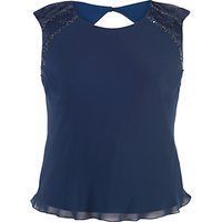 Chesca Lace Trim Chiffon Camisole Top, Navy