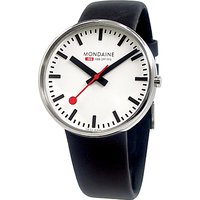 Mondaine A6603032811SBB Unisex Evo Giant Leather Strap Watch, Black/White