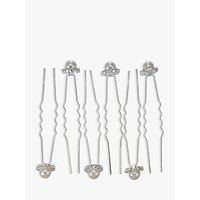 John Lewis Faux Pearl And Diamante Hair Pins, Pack Of 6, Silver