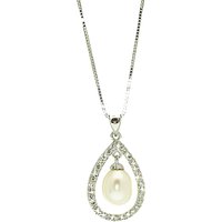 Lido Pearls Large Oval Pearl Cubic Zirconia Oval Pendant Necklace, White