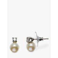 John Lewis Faux Pearl And Square Diamanté Stud Earrings, Silver/White