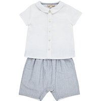 John Lewis Heirloom Collection Baby Shirt And Shorts Set, Grey/White