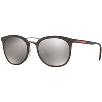 Prada Linea Rossa PS 04SS Polarised Oval Sunglasses, Matte Brown/Mirror Grey