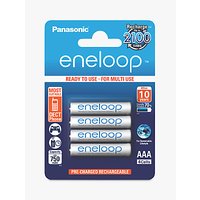 Panasonic Eneloop Pre-Charged Rechargeable AAA Batteries, Pack Of 4