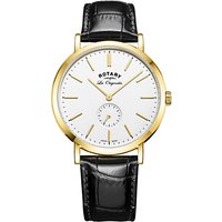 Rotary GS90190/02 Men's Les Originales Leather Strap Watch, Black/White
