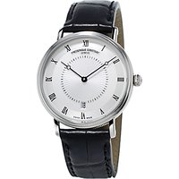 Frédérique Constant FC-306MC4S36 Men's Slim Line Classics Automatic Leather Strap Watch, Black/White