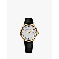 Raymond Weil 5488-PC-00300 Men's Toccata Gold Plated Leather Strap Watch, Black/White
