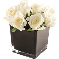 Peony Artificial Cream Roses In Black Cube, Large