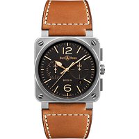 Bell & Ross BR0394-ST-G-HE/SCA Men's Golden Heritage Chronograph Leather Strap Watch, Brown/Black