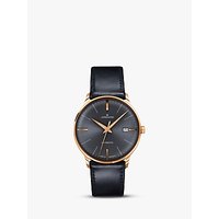 Junghans 027/7513.00 Men's Meister Automatic Date Leather Strap Watch, Black/Grey