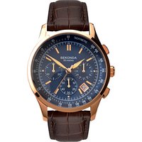 Sekonda 1157.27 Men's Chronograph Leather Strap Watch, Brown/Blue