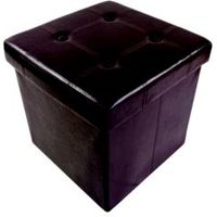 Brown Leather Effect Storage Ottoman Cube (H)375mm (W)375mm