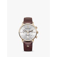 Maurice Lacroix EL1098-PVP01-111-1 Men's Eliros Chronograph Date Leather Strap Watch, Brown/Silver
