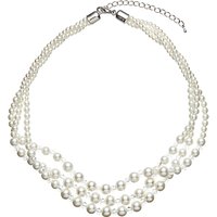 John Lewis Three Row Graduating Faux Pearl And Bead Twist Necklace, White/Clear