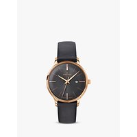 Junghans 047/7572.00 Women's Meister Date Leather Strap Watch, Black