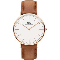 Daniel Wellington DW00100109 Men's Classic Durham Leather Strap Watch, Tan/White