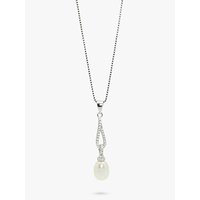 Lido Pearls Long Oval Cubic Zirconia And Freshwater Pearl Pendant Necklace, Silver